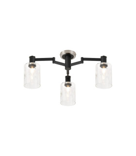 Worcester 59cm Swing Arm Flush Ceiling 3 Light E14 Satin Nickel/Satin Black/Clear Uniform Dimple Cylinder Glass-1