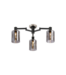Worcester 59cm Swing Arm Flush Ceiling 3 Light E14 Satin Nickel/Satin Black/Smoke Uniform Dimple Cylinder Glass-1