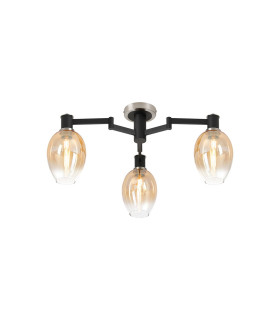 Worcester 61cm Swing Arm Flush Ceiling 3 Light E14 Satin Nickel/Satin Black/Amber Fade Wine Glass Glass-1