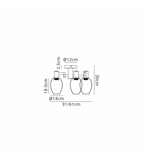Worcester 61cm Swing Arm Flush Ceiling 3 Light E14 Satin Nickel/Satin Black/Amber Fade Wine Glass Glass-2