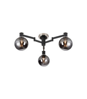Worcester 62cm Swing Arm Flush Ceiling 3 Light E14 Satin Nickel/Satin Black/Smoke Plated Round Segment Glass-1