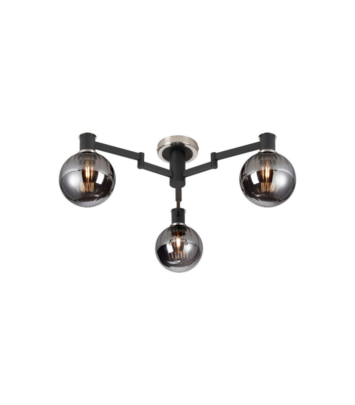 Worcester 62cm Swing Arm Flush Ceiling 3 Light E14 Satin Nickel/Satin Black/Smoke Plated Round Segment Glass-1