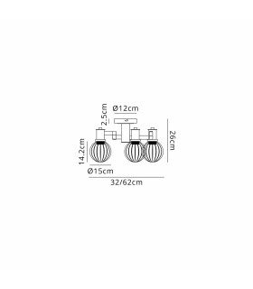 Worcester 62cm Swing Arm Flush Ceiling 3 Light E14 Satin Nickel/Satin Black/Smoke Plated Round Segment Glass-2