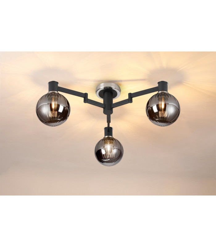 Worcester 62cm Swing Arm Flush Ceiling 3 Light E14 Satin Nickel/Satin Black/Smoke Plated Round Segment Glass-3