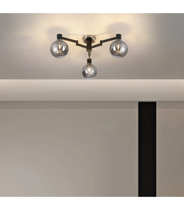 Worcester 62cm Swing Arm Flush Ceiling 3 Light E14 Satin Nickel/Satin Black/Smoke Plated Round Segment Glass-4