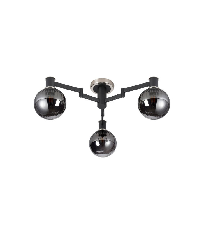 Worcester 62cm Swing Arm Flush Ceiling 3 Light E14 Satin Nickel/Satin Black/Smoke Plated Round Segment Glass-5