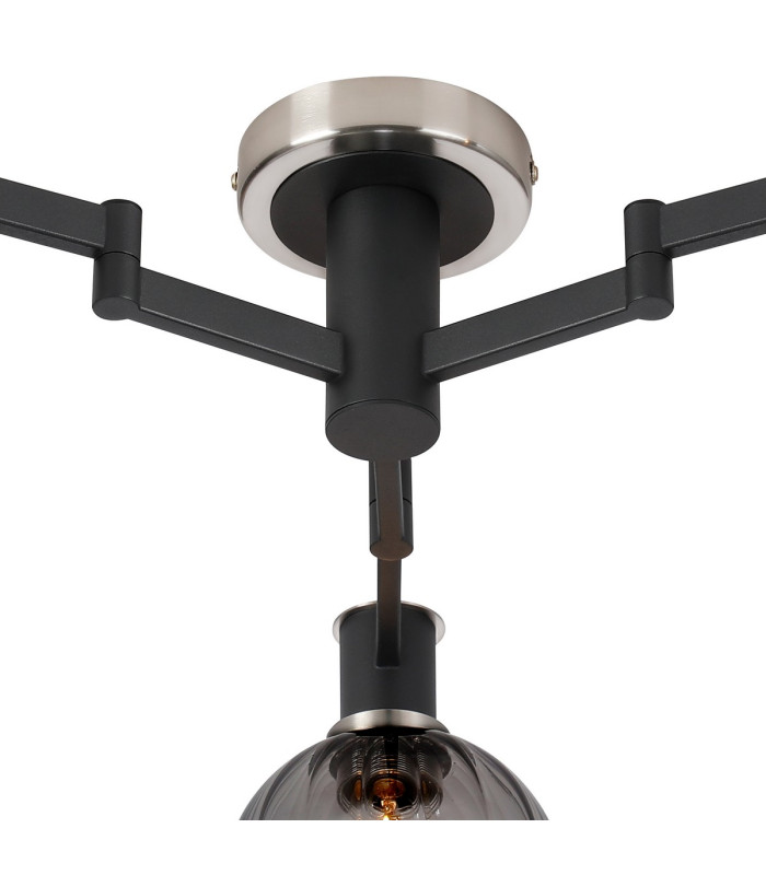 Worcester 62cm Swing Arm Flush Ceiling 3 Light E14 Satin Nickel/Satin Black/Smoke Plated Round Segment Glass-6