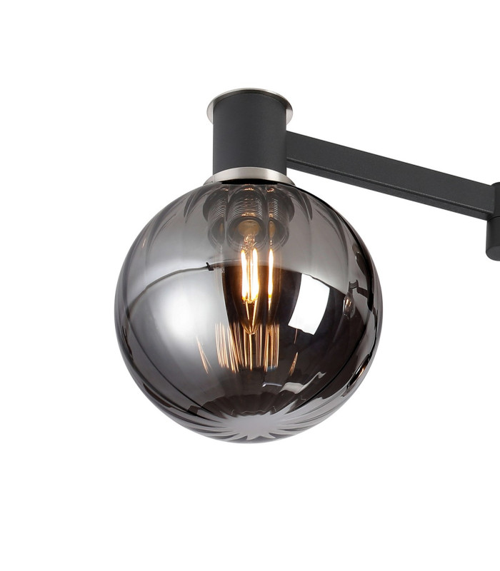 Worcester 62cm Swing Arm Flush Ceiling 3 Light E14 Satin Nickel/Satin Black/Smoke Plated Round Segment Glass-8
