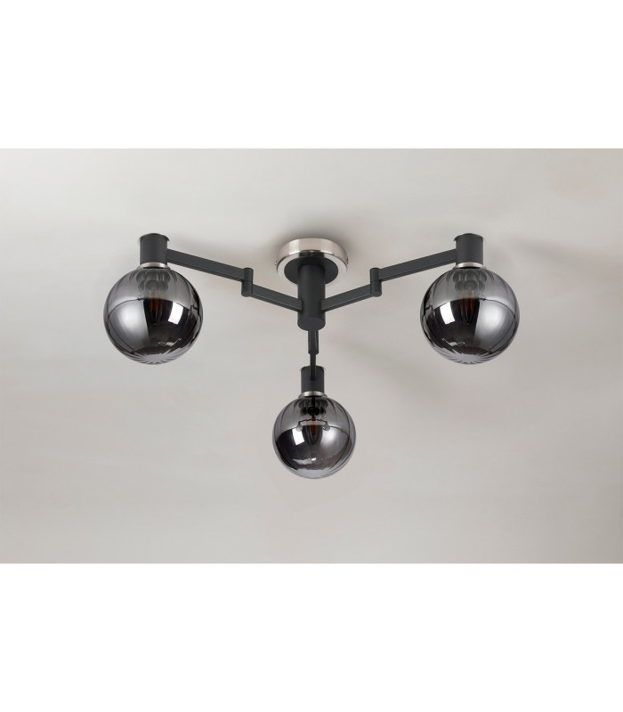 Worcester 62cm Swing Arm Flush Ceiling 3 Light E14 Satin Nickel/Satin Black/Smoke Plated Round Segment Glass-11