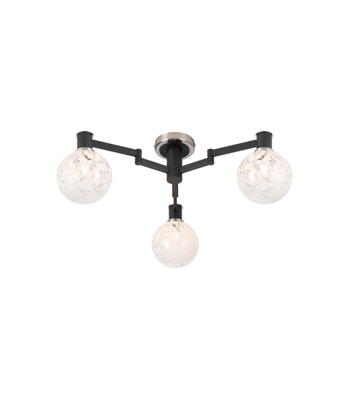 Worcester 62cm Swing Arm Flush Ceiling 3 Light E14 Satin Nickel/Satin Black/White Round Speckled Glass-1