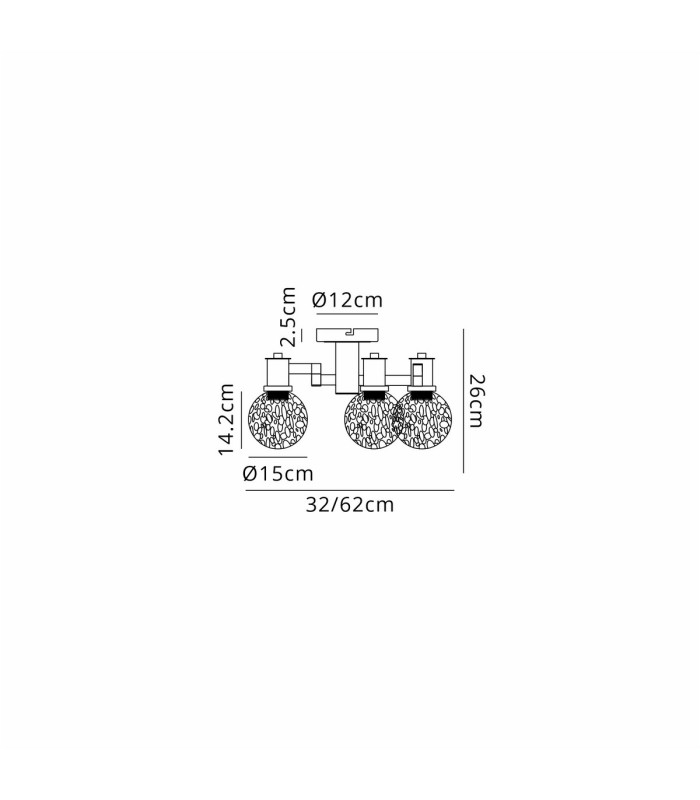 Worcester 62cm Swing Arm Flush Ceiling 3 Light E14 Satin Nickel/Satin Black/White Round Speckled Glass-2