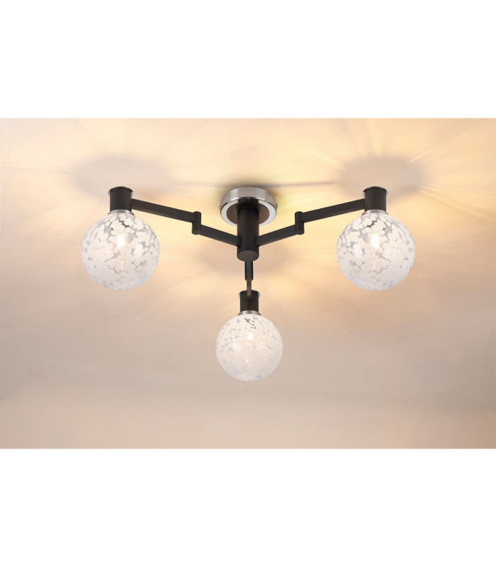 Worcester 62cm Swing Arm Flush Ceiling 3 Light E14 Satin Nickel/Satin Black/White Round Speckled Glass-3