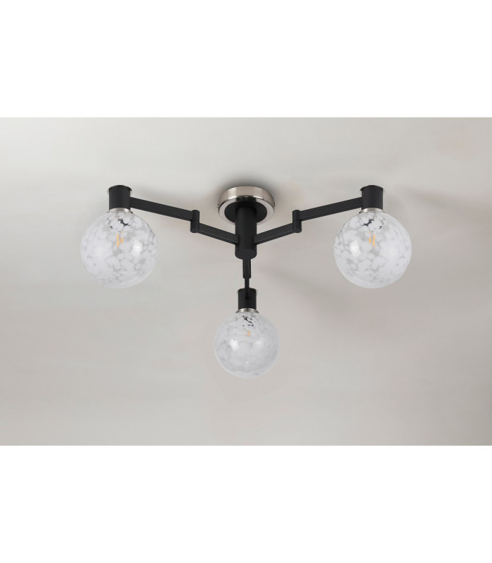 Worcester 62cm Swing Arm Flush Ceiling 3 Light E14 Satin Nickel/Satin Black/White Round Speckled Glass-10