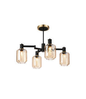 Worcester Swing Arm Semi Ceiling 4 Light E14 Brass/Satin Black/Amber Striped Cylinder Glass-1