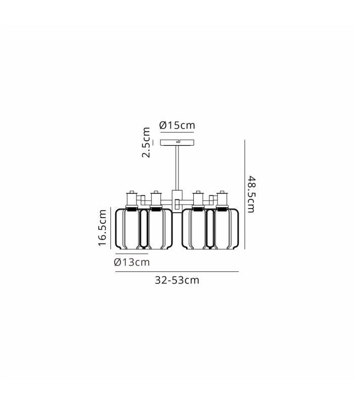 Worcester Swing Arm Semi Ceiling 4 Light E14 Brass/Satin Black/Amber Striped Cylinder Glass-2
