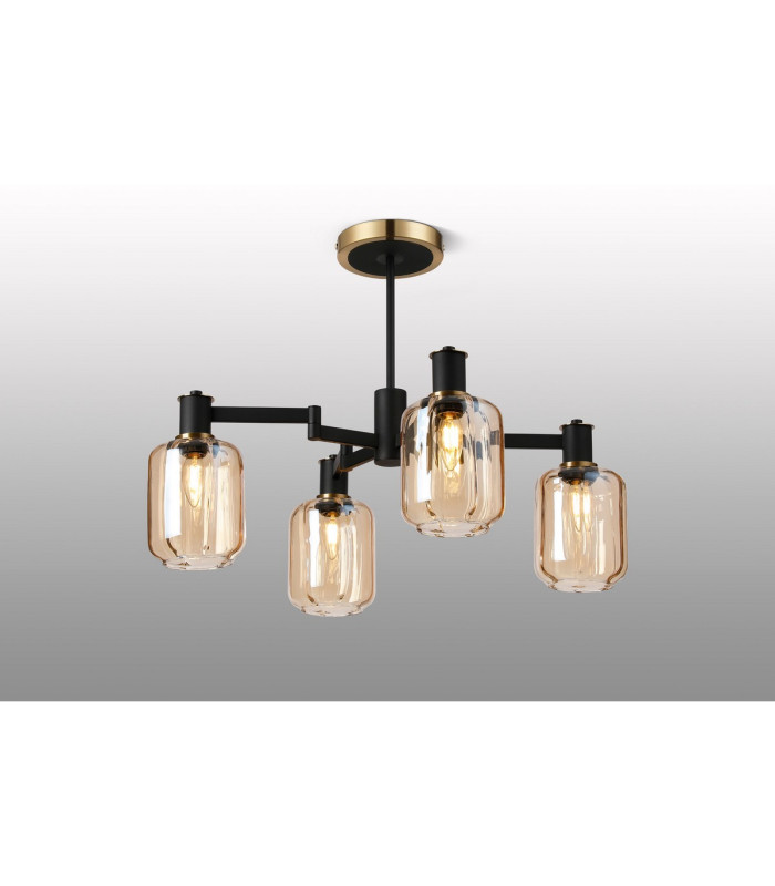 Worcester Swing Arm Semi Ceiling 4 Light E14 Brass/Satin Black/Amber Striped Cylinder Glass-3
