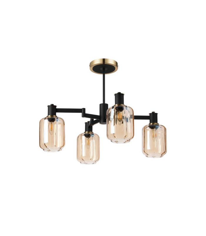 Worcester Swing Arm Semi Ceiling 4 Light E14 Brass/Satin Black/Amber Striped Cylinder Glass-5