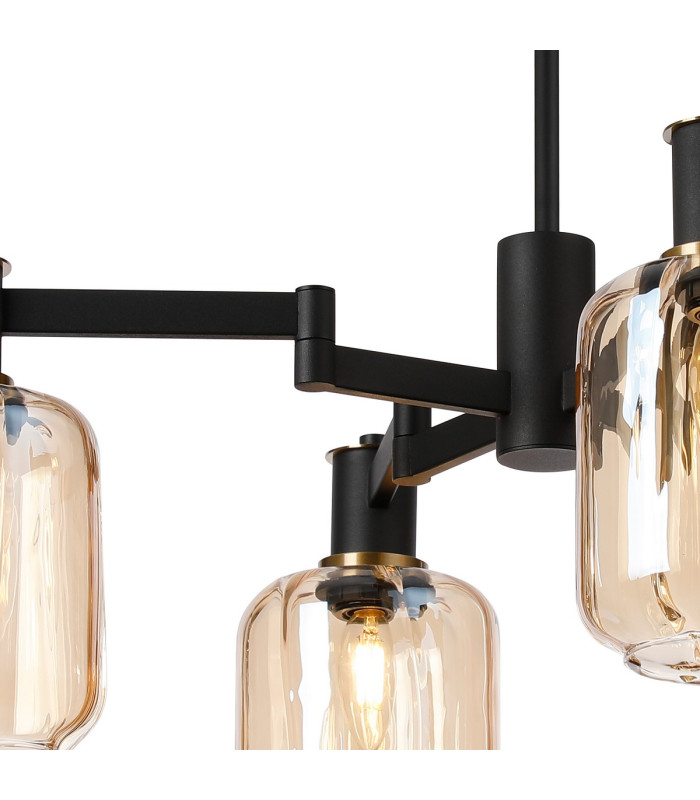 Worcester Swing Arm Semi Ceiling 4 Light E14 Brass/Satin Black/Amber Striped Cylinder Glass-8