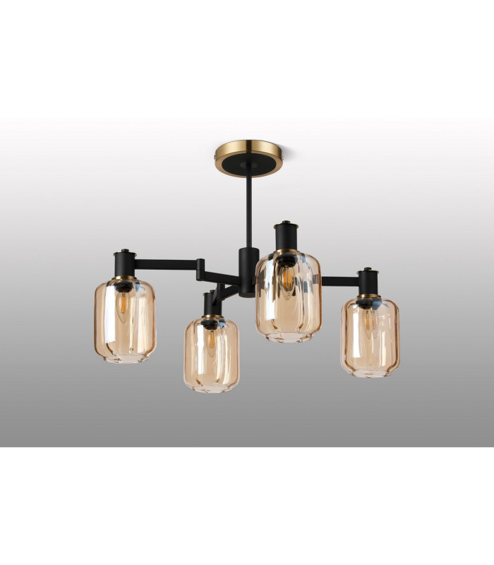 Worcester Swing Arm Semi Ceiling 4 Light E14 Brass/Satin Black/Amber Striped Cylinder Glass-9