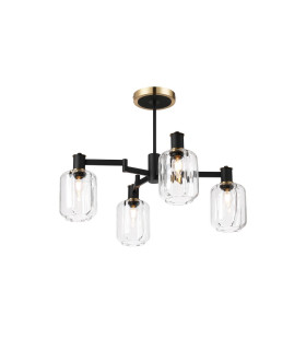 Worcester Swing Arm Semi Ceiling 4 Light E14 Brass/Satin Black/Clear Striped Cylinder Glass-1
