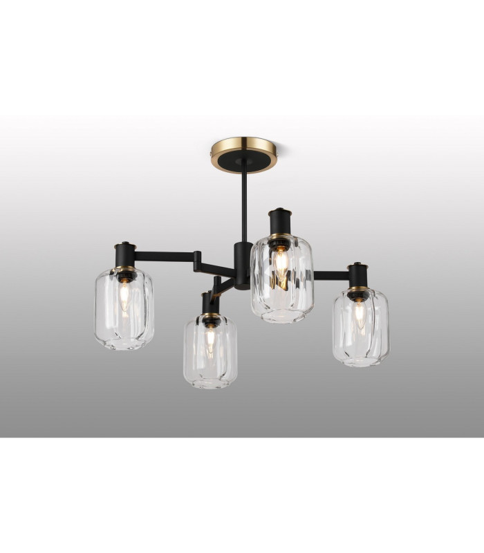 Worcester Swing Arm Semi Ceiling 4 Light E14 Brass/Satin Black/Clear Striped Cylinder Glass-3