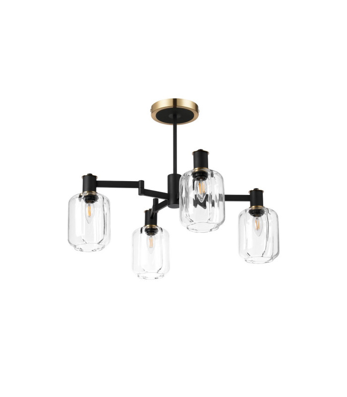 Worcester Swing Arm Semi Ceiling 4 Light E14 Brass/Satin Black/Clear Striped Cylinder Glass-5
