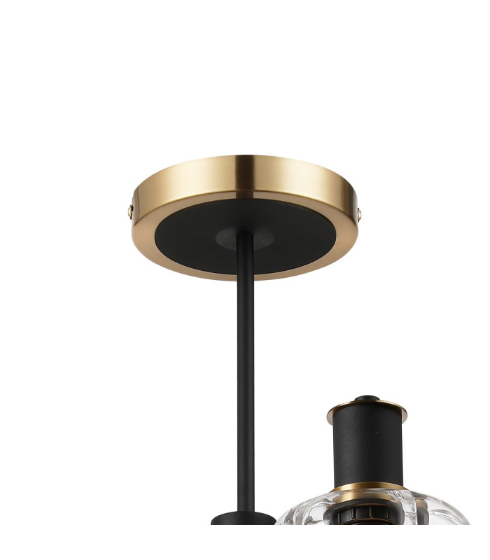 Worcester Swing Arm Semi Ceiling 4 Light E14 Brass/Satin Black/Clear Striped Cylinder Glass-6