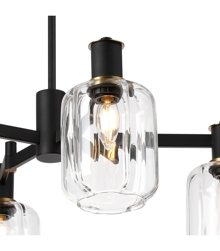 Worcester Swing Arm Semi Ceiling 4 Light E14 Brass/Satin Black/Clear Striped Cylinder Glass-7