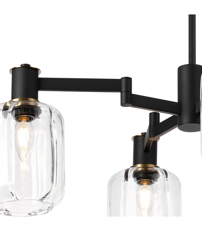 Worcester Swing Arm Semi Ceiling 4 Light E14 Brass/Satin Black/Clear Striped Cylinder Glass-8