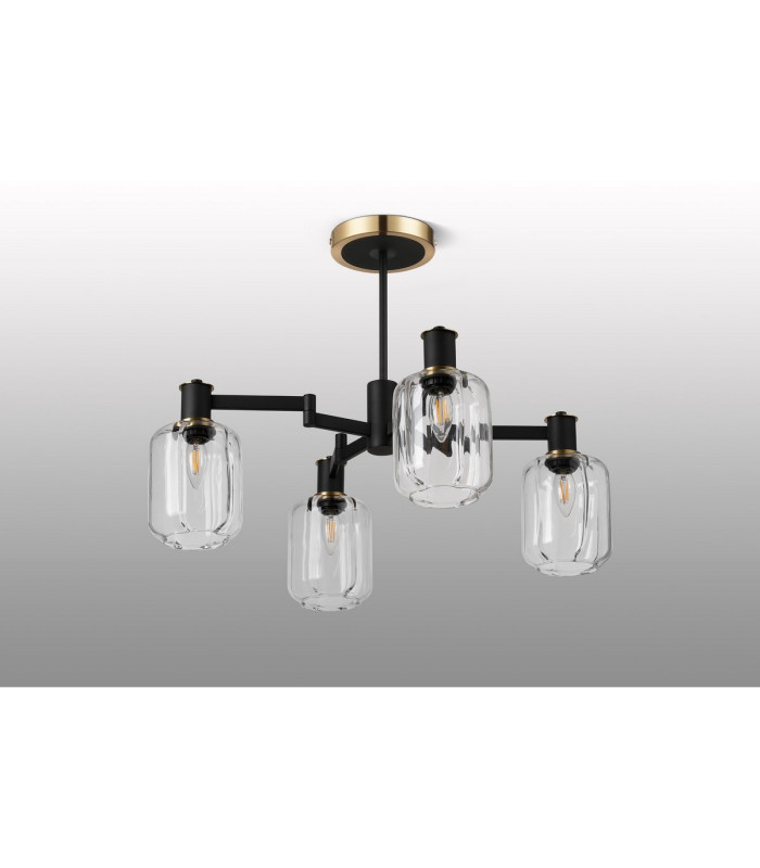 Worcester Swing Arm Semi Ceiling 4 Light E14 Brass/Satin Black/Clear Striped Cylinder Glass-9