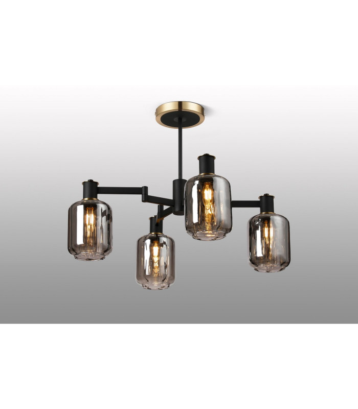 Worcester Swing Arm Semi Ceiling 4 Light E14 Brass/Satin Black/Smoke Striped Cylinder Glass-3