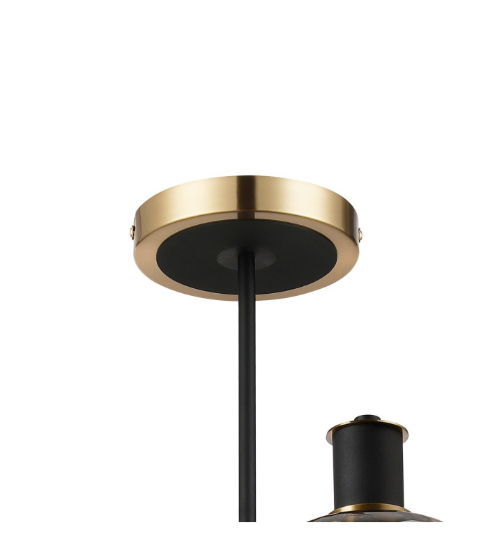 Worcester Swing Arm Semi Ceiling 4 Light E14 Brass/Satin Black/Smoke Striped Cylinder Glass-6
