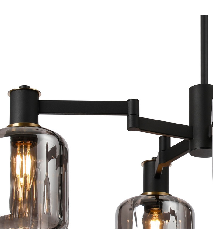 Worcester Swing Arm Semi Ceiling 4 Light E14 Brass/Satin Black/Smoke Striped Cylinder Glass-8
