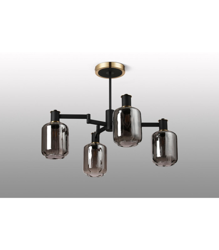 Worcester Swing Arm Semi Ceiling 4 Light E14 Brass/Satin Black/Smoke Striped Cylinder Glass-9