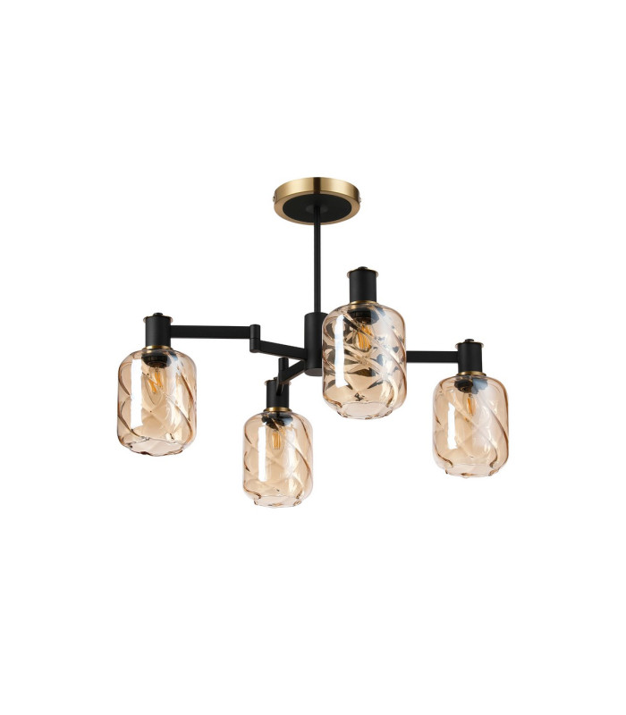 Worcester Swing Arm Semi Ceiling 4 Light E14 Brass/Satin Black/Amber Twisted Cylinder Glass-5