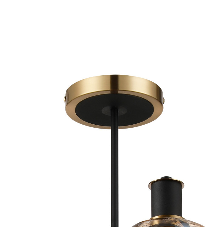 Worcester Swing Arm Semi Ceiling 4 Light E14 Brass/Satin Black/Amber Twisted Cylinder Glass-6