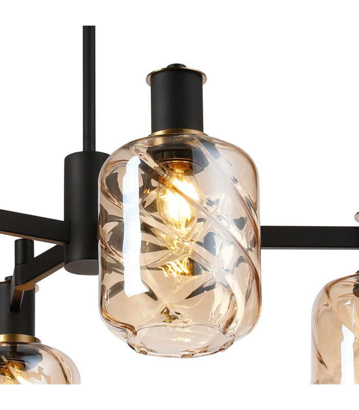 Worcester Swing Arm Semi Ceiling 4 Light E14 Brass/Satin Black/Amber Twisted Cylinder Glass-7