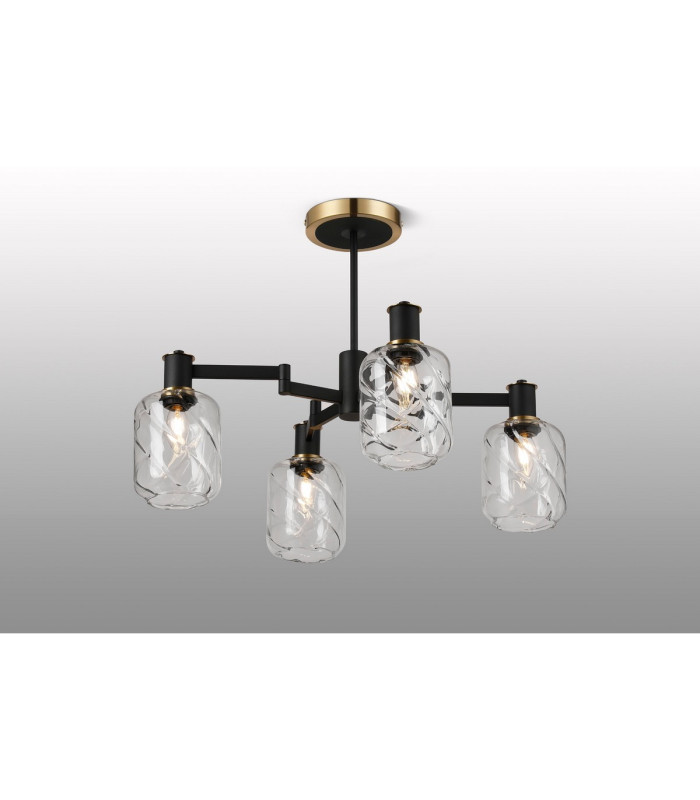 Worcester Swing Arm Semi Ceiling 4 Light E14 Brass/Satin Black/Clear Twisted Cylinder Glass-3