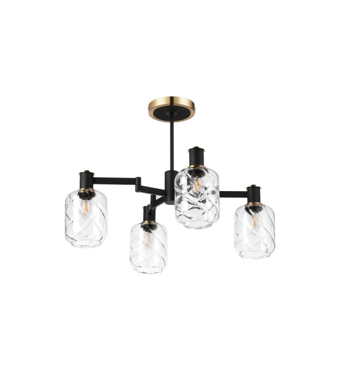 Worcester Swing Arm Semi Ceiling 4 Light E14 Brass/Satin Black/Clear Twisted Cylinder Glass-5
