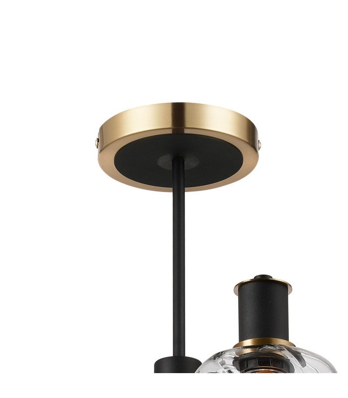 Worcester Swing Arm Semi Ceiling 4 Light E14 Brass/Satin Black/Clear Twisted Cylinder Glass-6