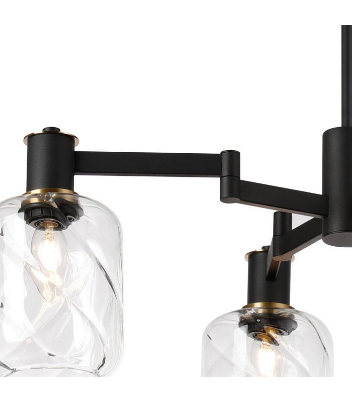 Worcester Swing Arm Semi Ceiling 4 Light E14 Brass/Satin Black/Clear Twisted Cylinder Glass-8