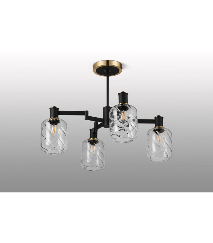 Worcester Swing Arm Semi Ceiling 4 Light E14 Brass/Satin Black/Clear Twisted Cylinder Glass-9