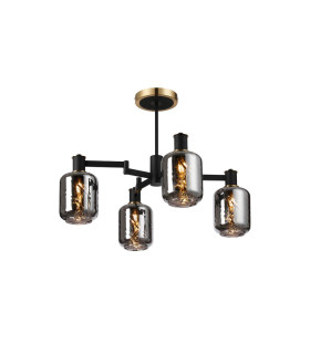 Worcester Swing Arm Semi Ceiling 4 Light E14 Brass/Satin Black/Smoke Twisted Cylinder Glass-1