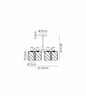 Worcester Swing Arm Semi Ceiling 4 Light E14 Brass/Satin Black/Smoke Twisted Cylinder Glass-2