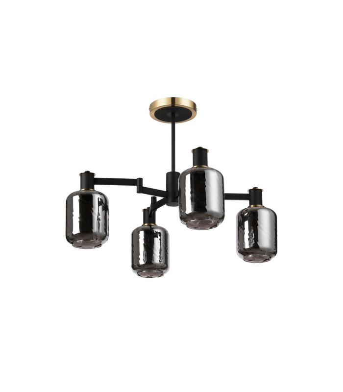 Worcester Swing Arm Semi Ceiling 4 Light E14 Brass/Satin Black/Smoke Twisted Cylinder Glass-5
