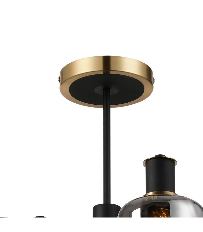 Worcester Swing Arm Semi Ceiling 4 Light E14 Brass/Satin Black/Smoke Twisted Cylinder Glass-6