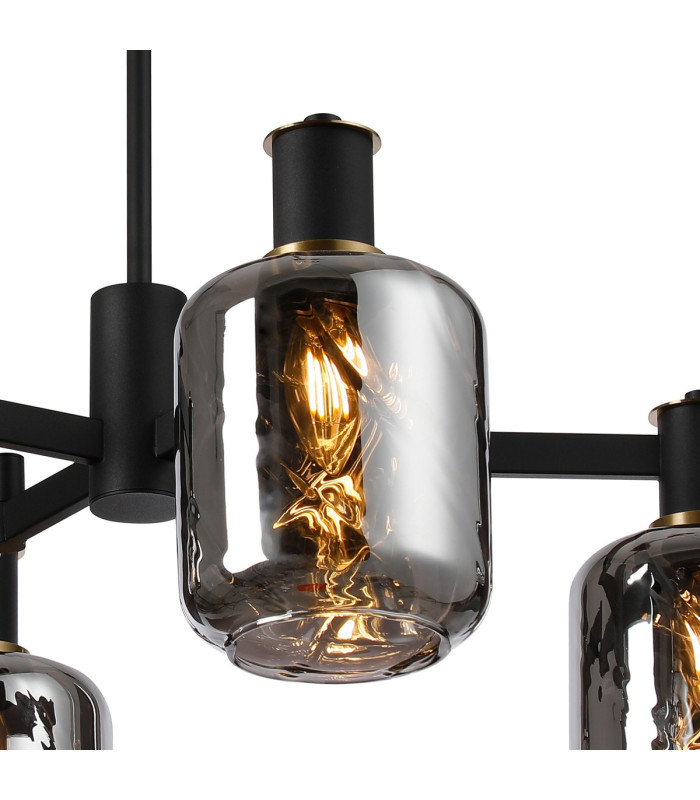 Worcester Swing Arm Semi Ceiling 4 Light E14 Brass/Satin Black/Smoke Twisted Cylinder Glass-7