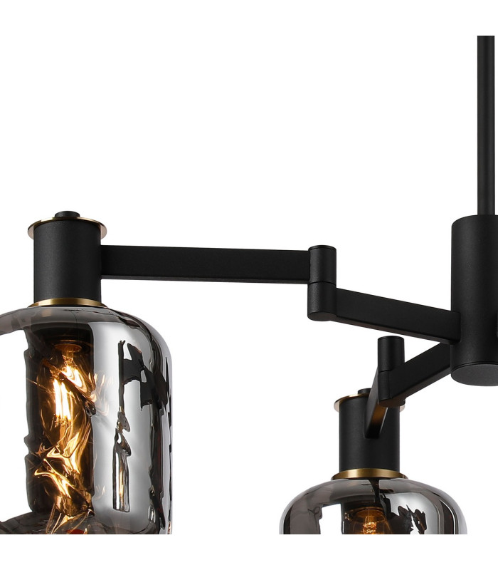 Worcester Swing Arm Semi Ceiling 4 Light E14 Brass/Satin Black/Smoke Twisted Cylinder Glass-8