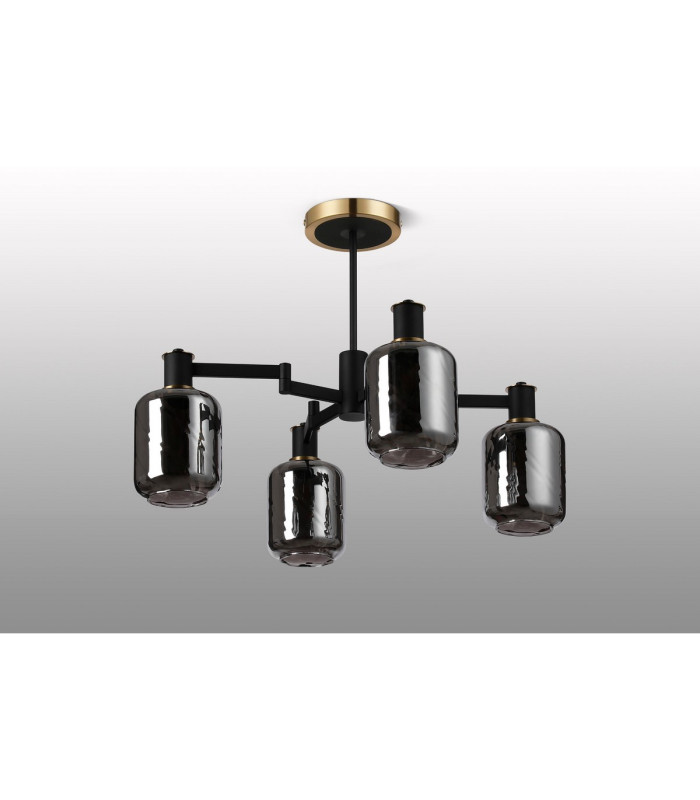 Worcester Swing Arm Semi Ceiling 4 Light E14 Brass/Satin Black/Smoke Twisted Cylinder Glass-9