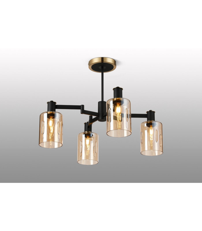Worcester Swing Arm Semi Ceiling 4 Light E14 Brass/Satin Black/Amber Uniform Dimple Cylinder Glass-3